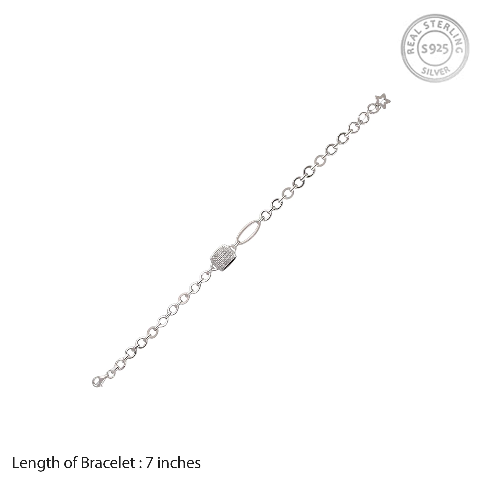 Delicate Silver Chain Bracelet with Pave Lock Charm