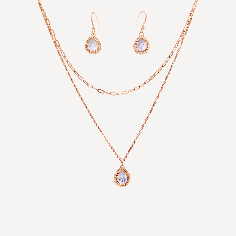 Elegant Rose Gold-Plated Layered Necklace and Earring Set
