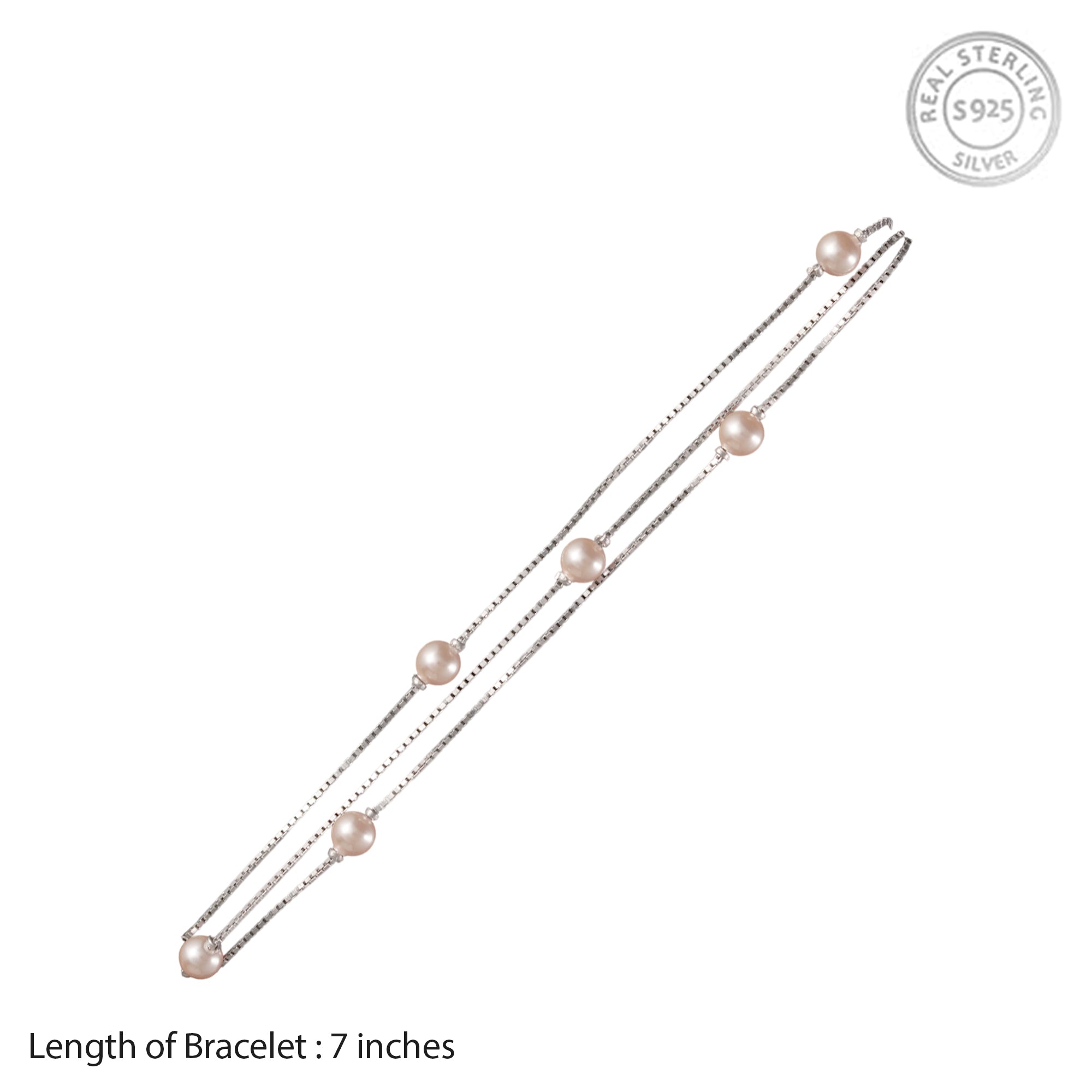 Double-Strand Silver Bracelet with Soft Pink Pearl Accents