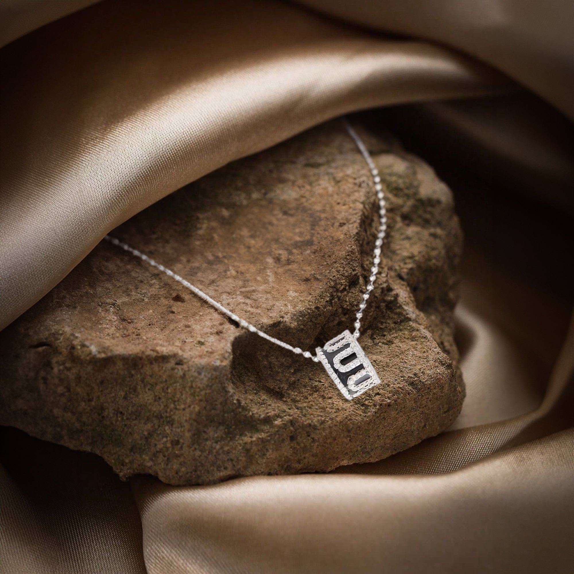 Scorpio Zodiac Necklace – Black Enamel Barrel Pendant with Silver Chain