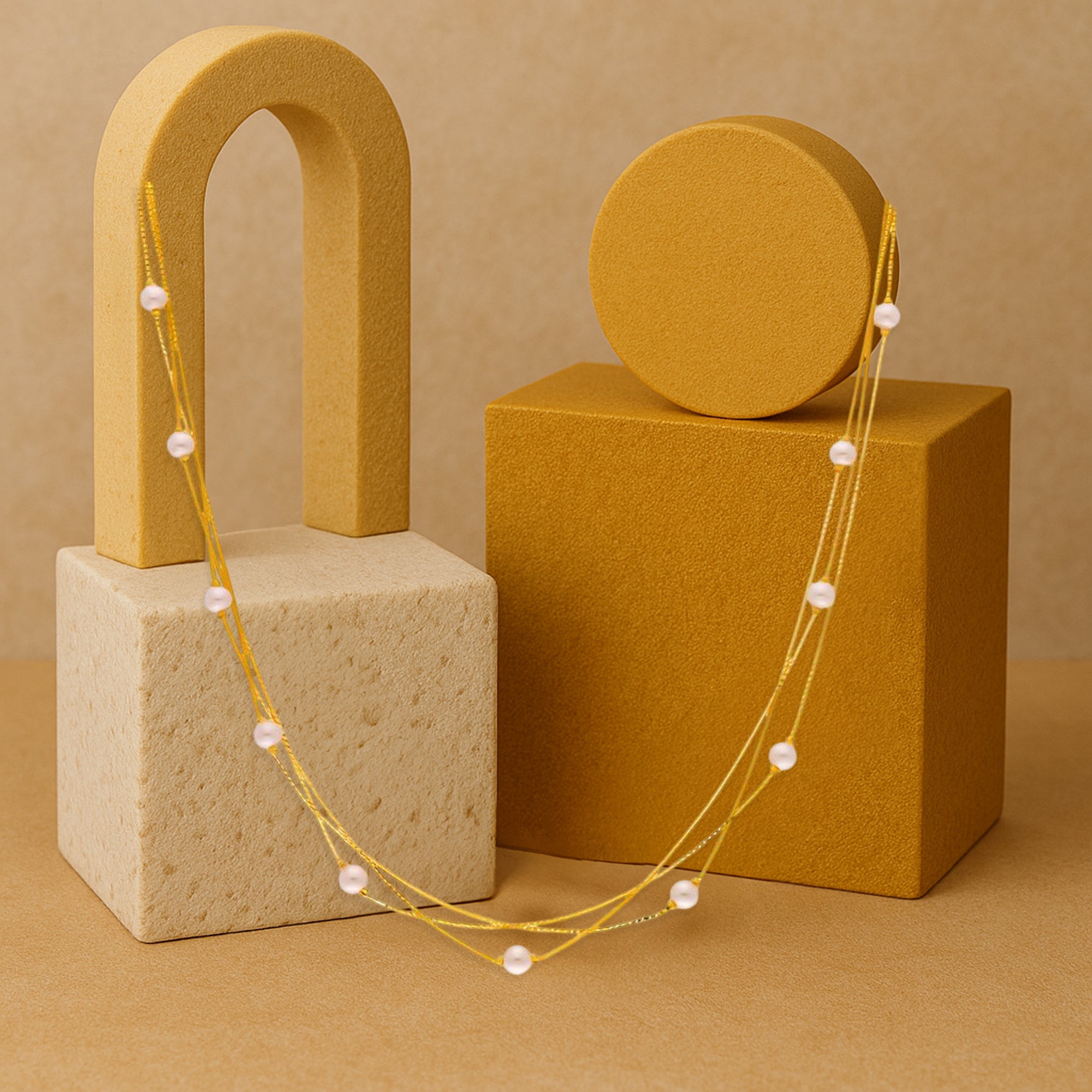 Multi-Strand Gold-Plated Silver Necklace with Pearls