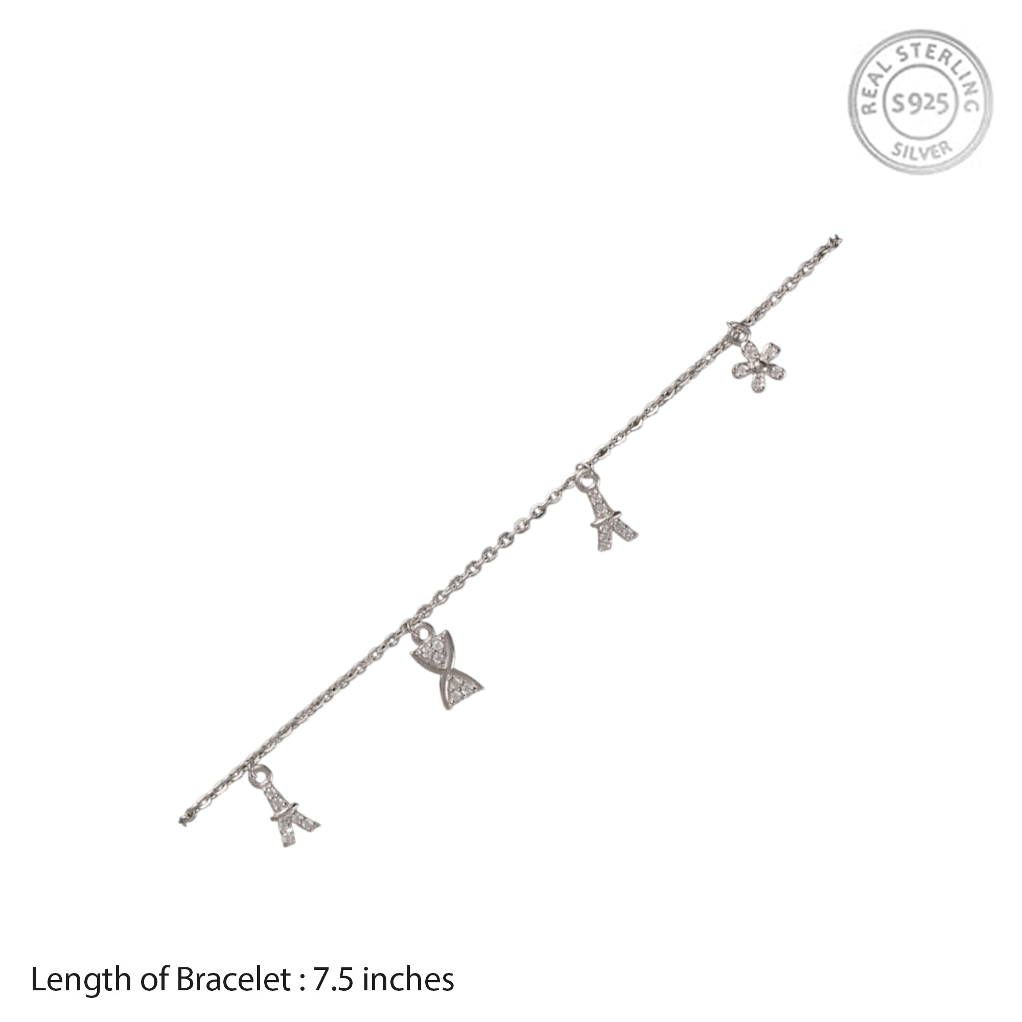 Silver Charm Bracelet with Bow & Star Dangle Accents