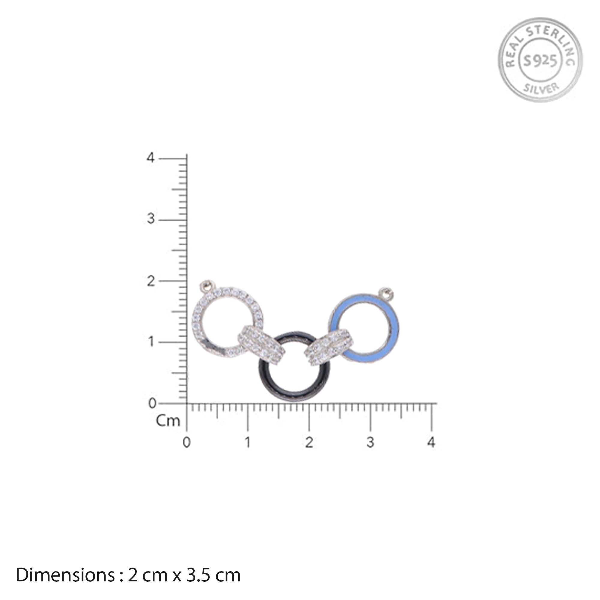 Elegant Interlocking Circle Pendant Necklace – Silver, Black & Blue Accents