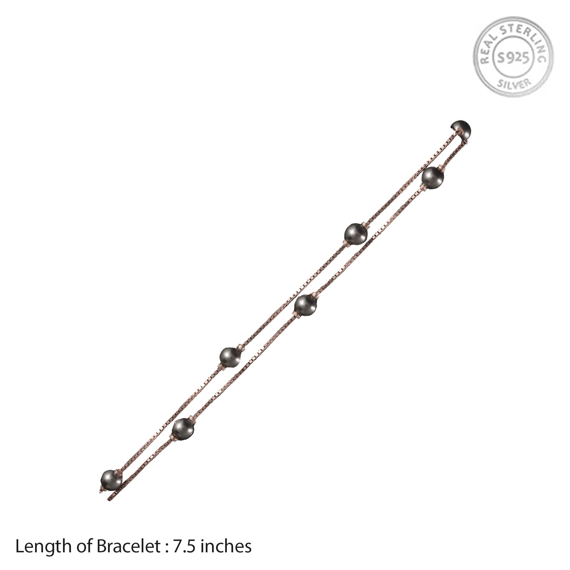 Rose Gold Double Chain Bracelet with Dark Pearl Beads