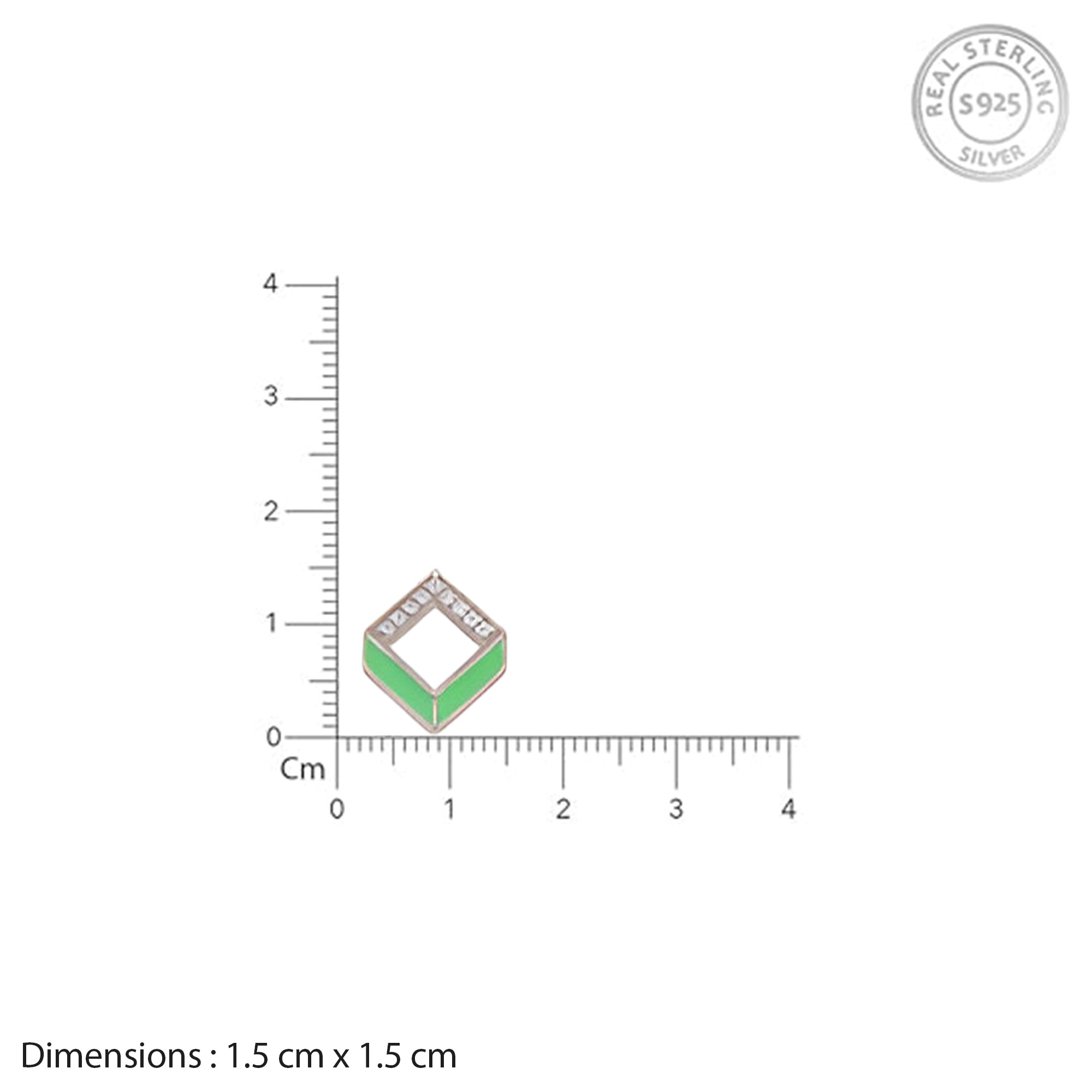 925 Sterling Silver Geometric Pendant Necklace with Green Enamel & CZ Accents