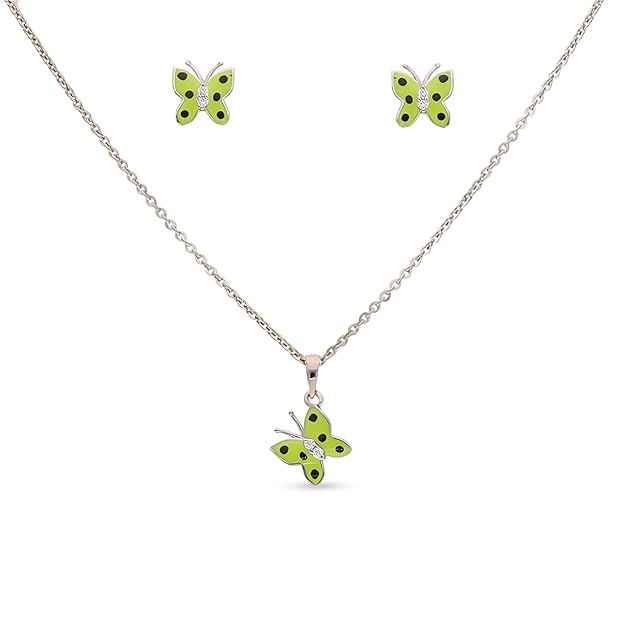 Vibrant Butterfly Charm Jewelry Set – Green Enamel
