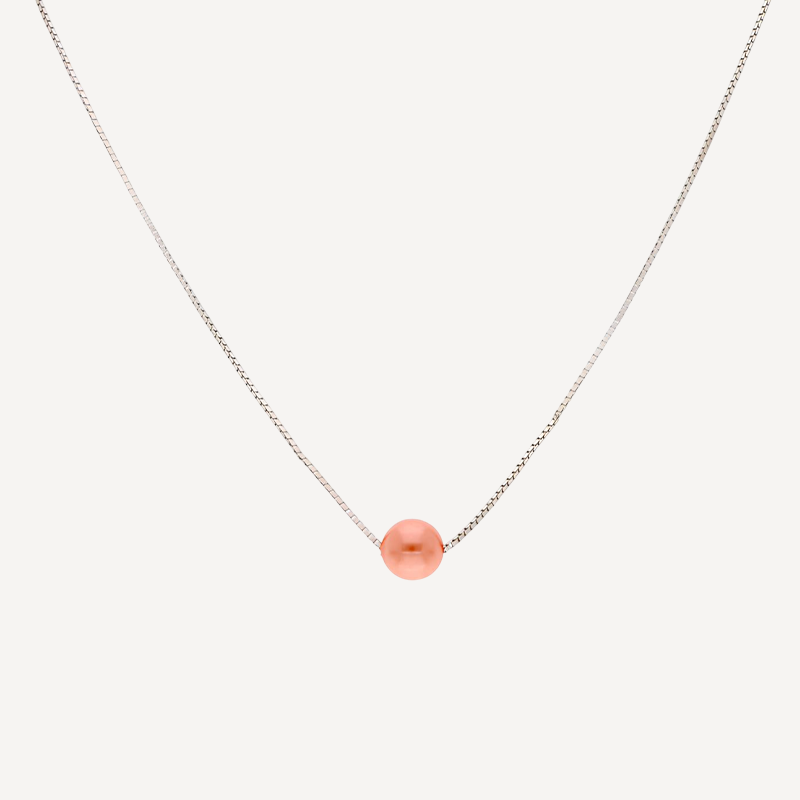 Minimal Peach Pearl Necklace – Single Bead on Silver Chain