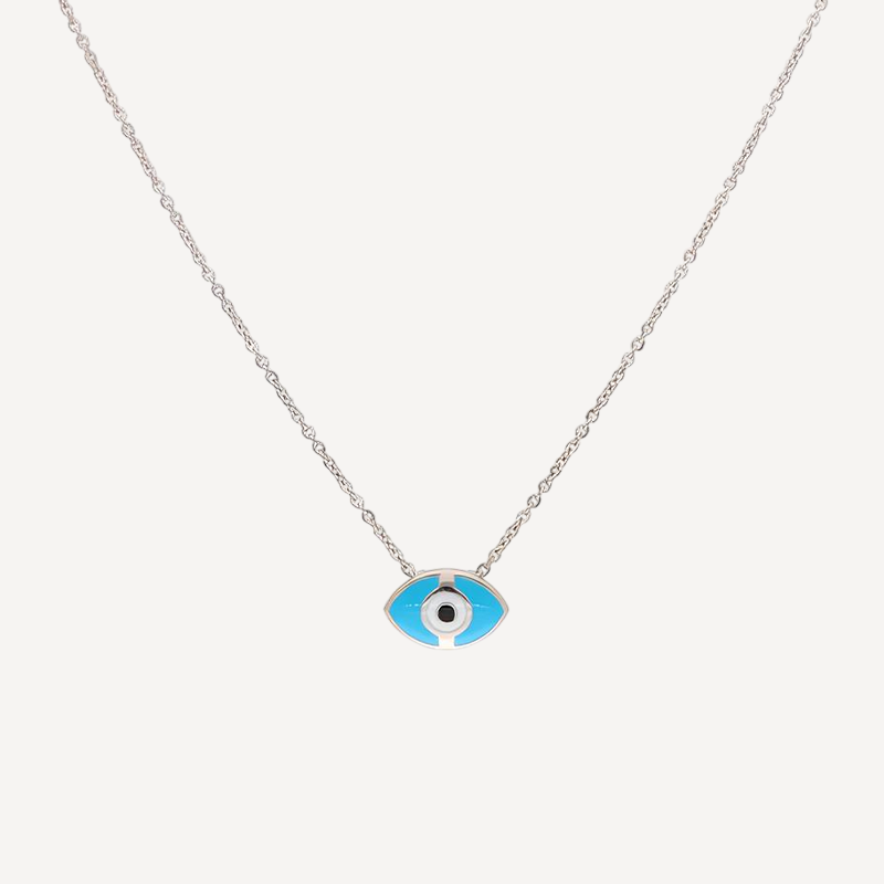 Sky Blue Evil Eye Necklace – Minimal Enamel Pendant on Silver Chain