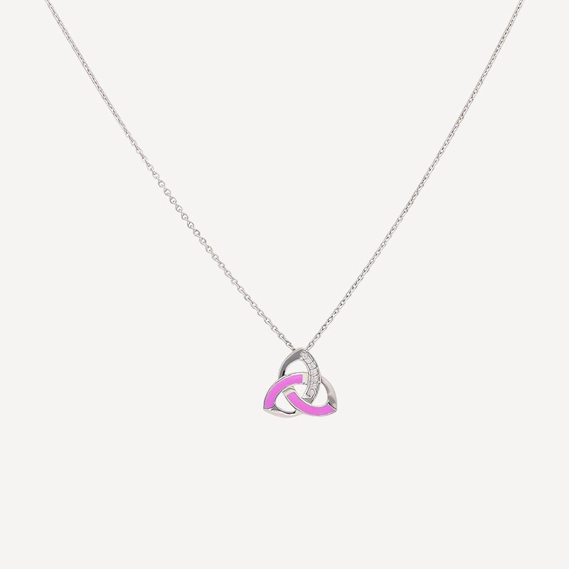 Silver Trinity Knot Necklace with Pink Enamel