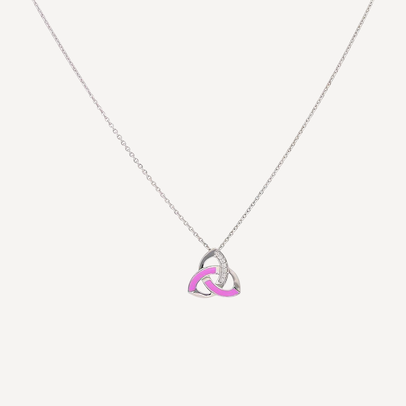 Pink Celtic Knot Necklace – Trinity Pendant with Silver & Enamel Detailing