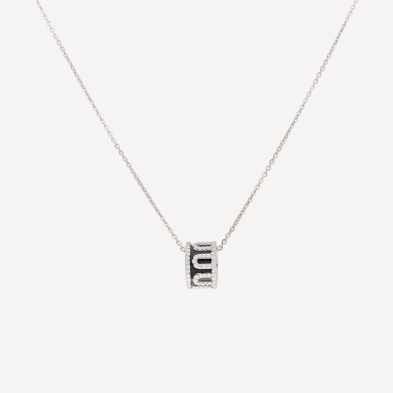 Scorpio Zodiac Necklace – Black Enamel Barrel Pendant with Silver Chain