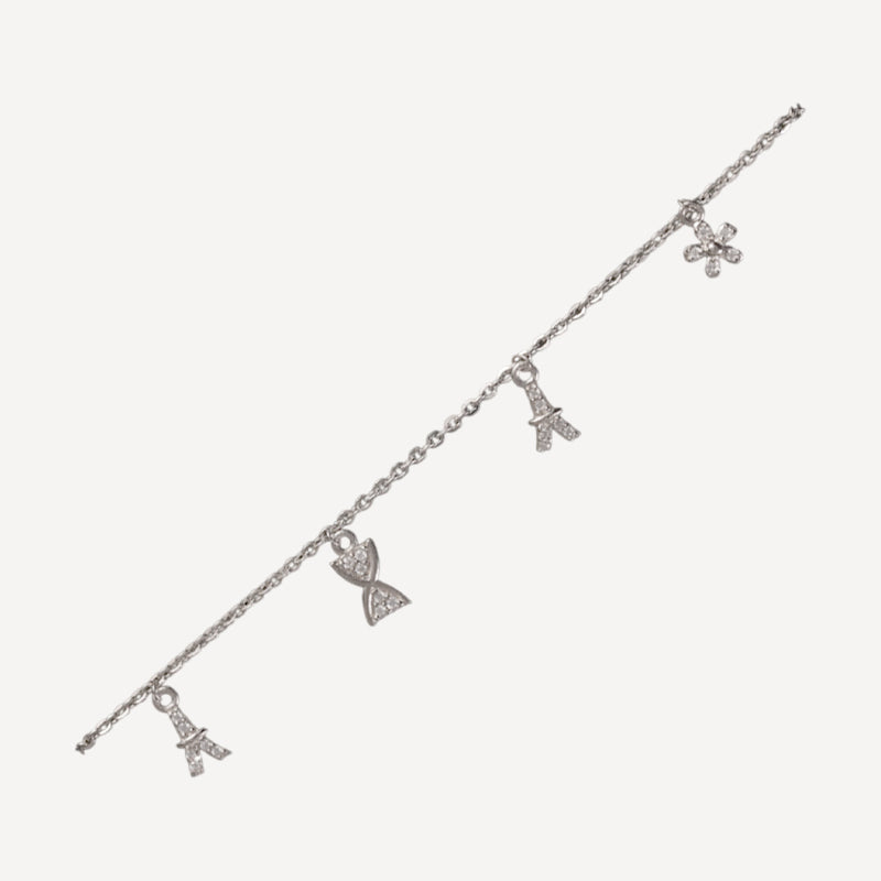 Silver Charm Bracelet with Bow & Star Dangle Accents