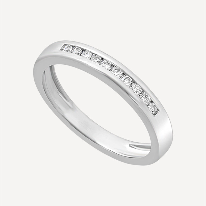 Sleek Silver Band Ring with Channel-Set CZ Stones