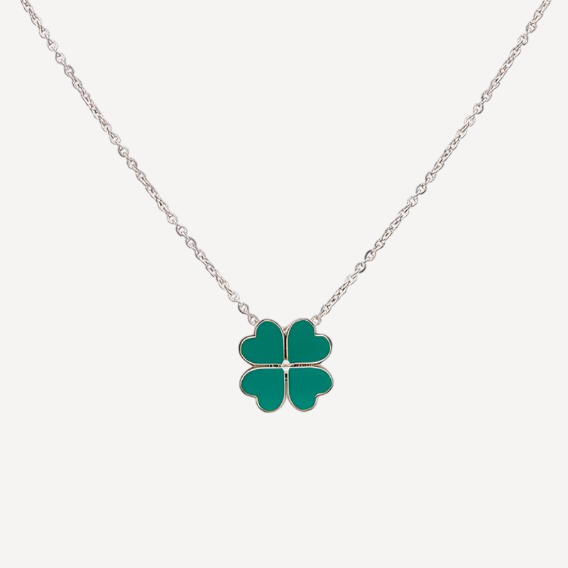 Emerald Enamel Clover Necklace with Elegant Silver Pendant for Women and Girls
