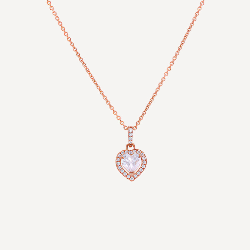 Rose Gold Heart Pendant Necklace with CZ Stones