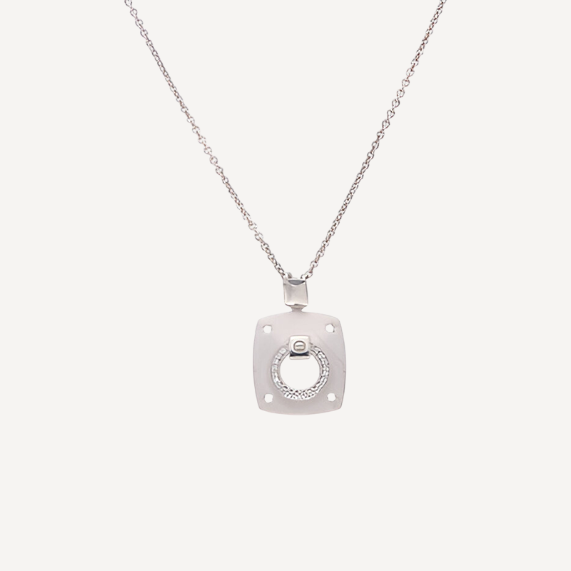 Satin Finish Geometric Necklace with Sleek Silver Plate and Textured Accent