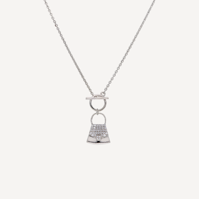Iconic Purse Pendant Necklace for Women in Sterling Silver with Cubic Zirconia