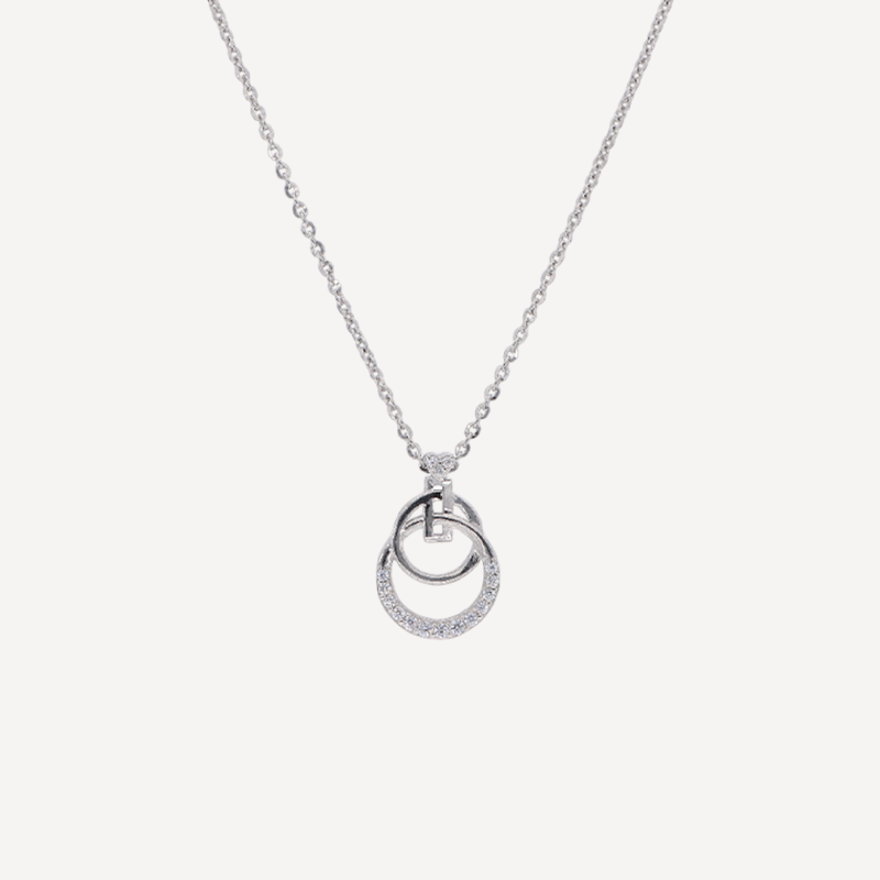 Interlocking Circle Necklace in 925 Silver with Sparkling Zircon Pendant