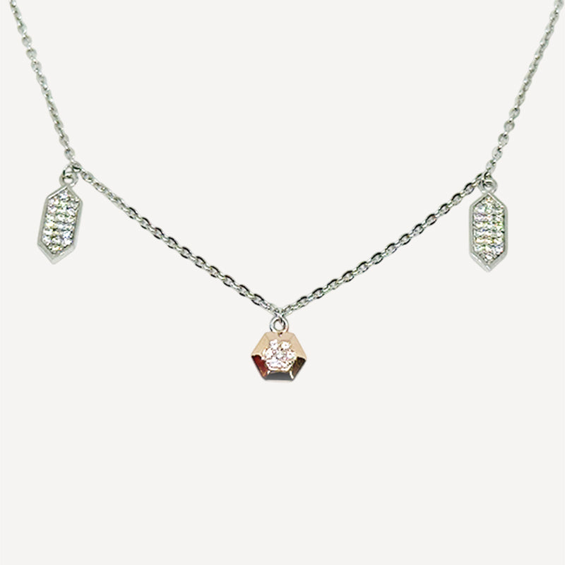 NecklaceGeometric Charm Silver Necklace with Pave Accents