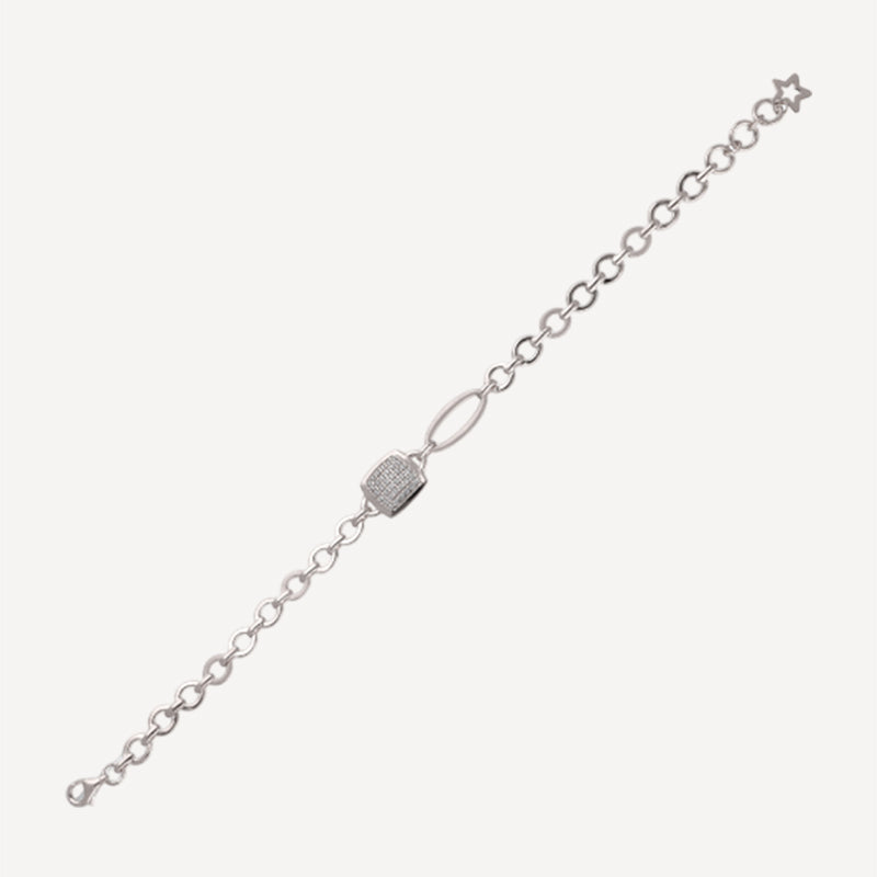 Delicate Silver Chain Bracelet with Pave Lock Charm