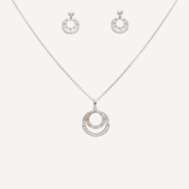 Silver-Tone Circle Pendant Necklace and Matching Earrings