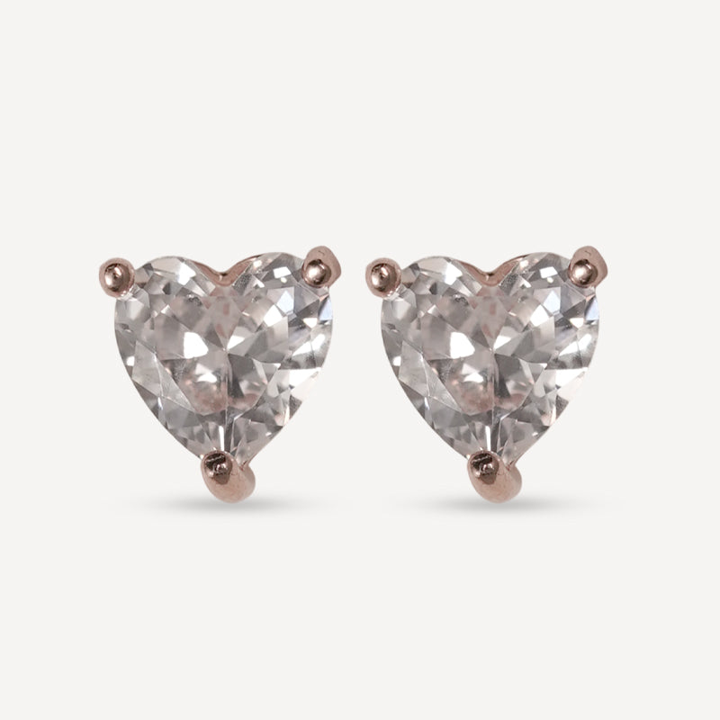 Heart-Shaped Crystal Stud Earrings – Rose Gold Plated Sparkle