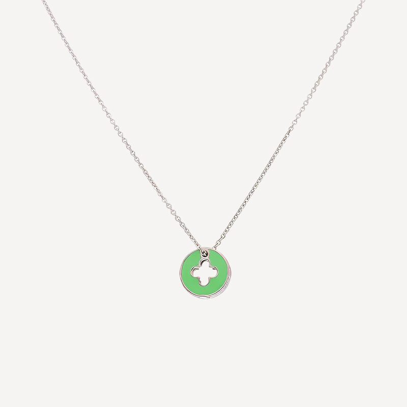 Silver Green Clover Cutout Necklace