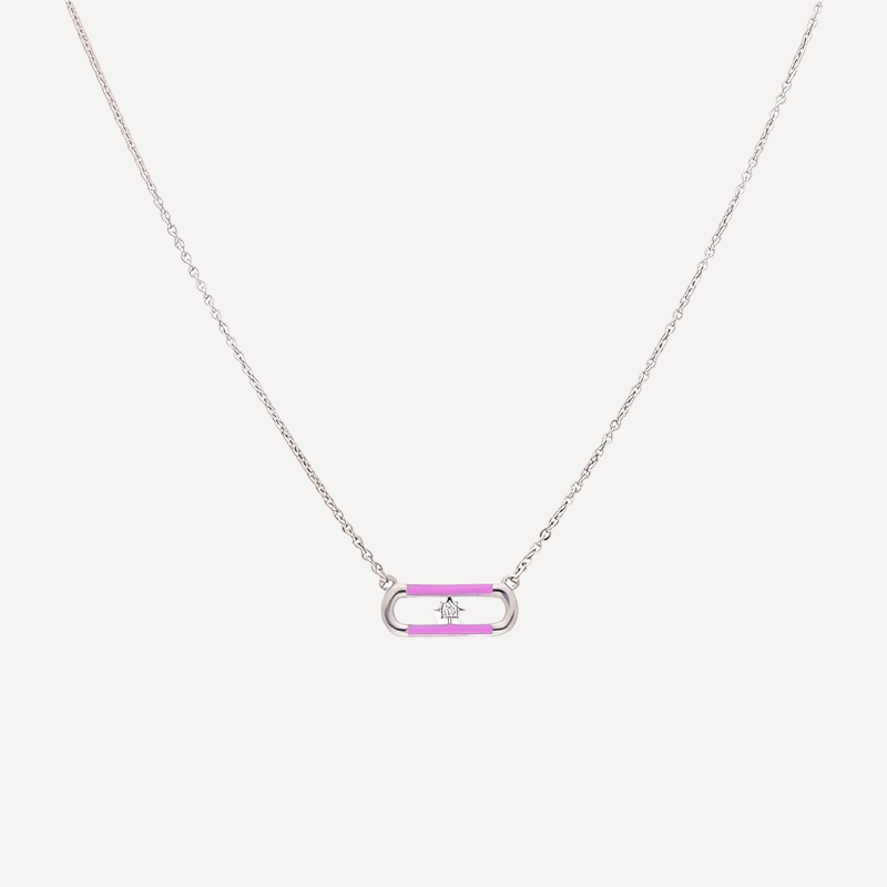 Pink Enamel Link Necklace with Diamond Accent for a Modern Twist of Elegance and Edge
