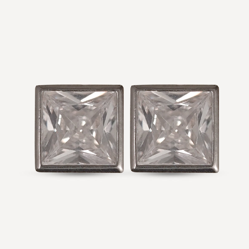 Princess-Cut CZ Stud Earrings in Sterling Silver