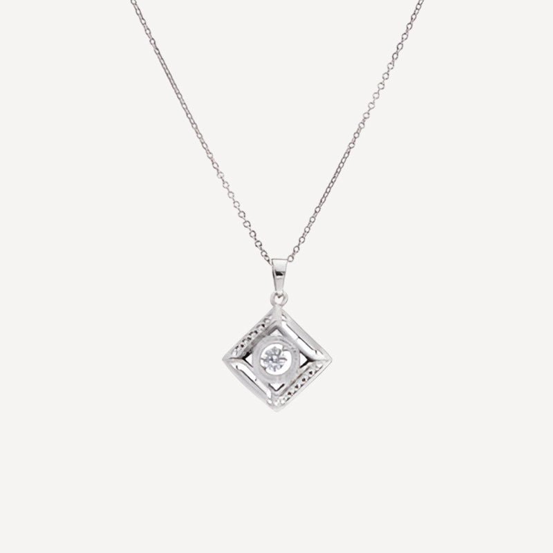 Sterling Silver Geometric Square Pendant Necklace