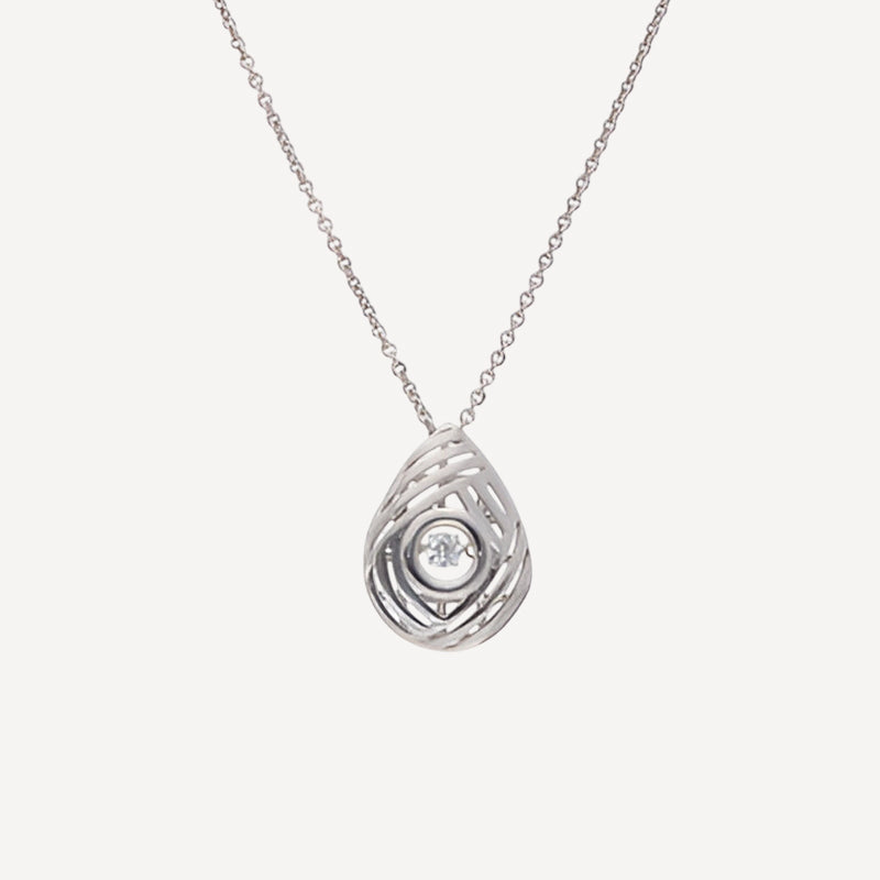 Sterling Silver Teardrop Pendant Necklace with Cubic Zirconia