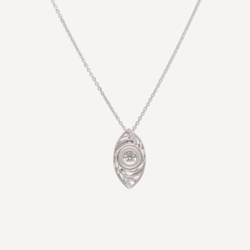 Sterling Silver Leaf-Shaped Pendant Necklace with Dazzling Center Stone