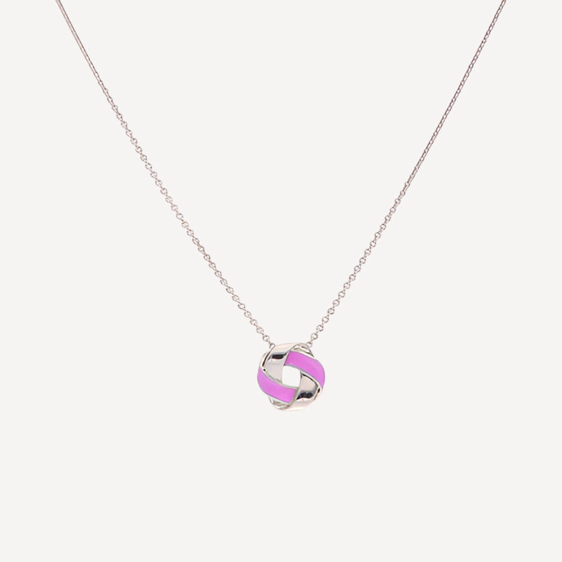 Silver Knot Necklace with Pink Enamel Accent