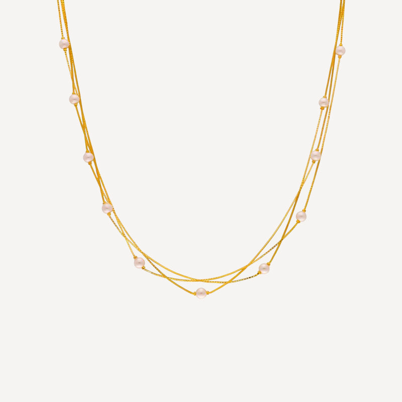 Multi-Strand Gold-Plated Silver Necklace with Pearls