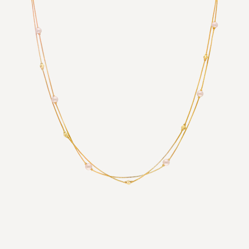 Dual-Tone Gold-Plated Silver Necklace with Pearls and Beads