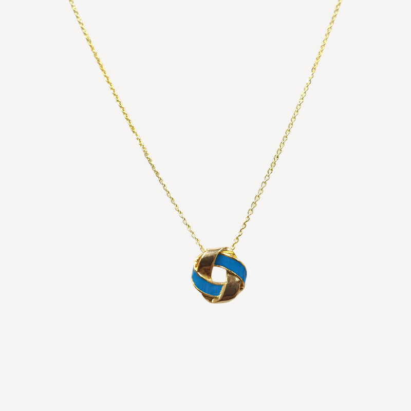 Gold-Coated Silver Knot Pendant Necklace with Blue Enamel