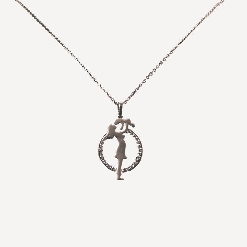 Sterling Silver Mother & Child Pendant Necklace