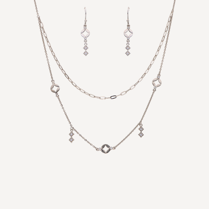 Geometric Silver Jewelry Set