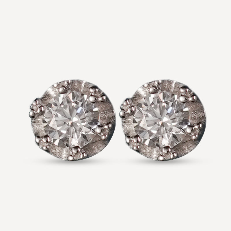 Textured Silver Crystal Stud Earrings – Sparkling Round Cut Design