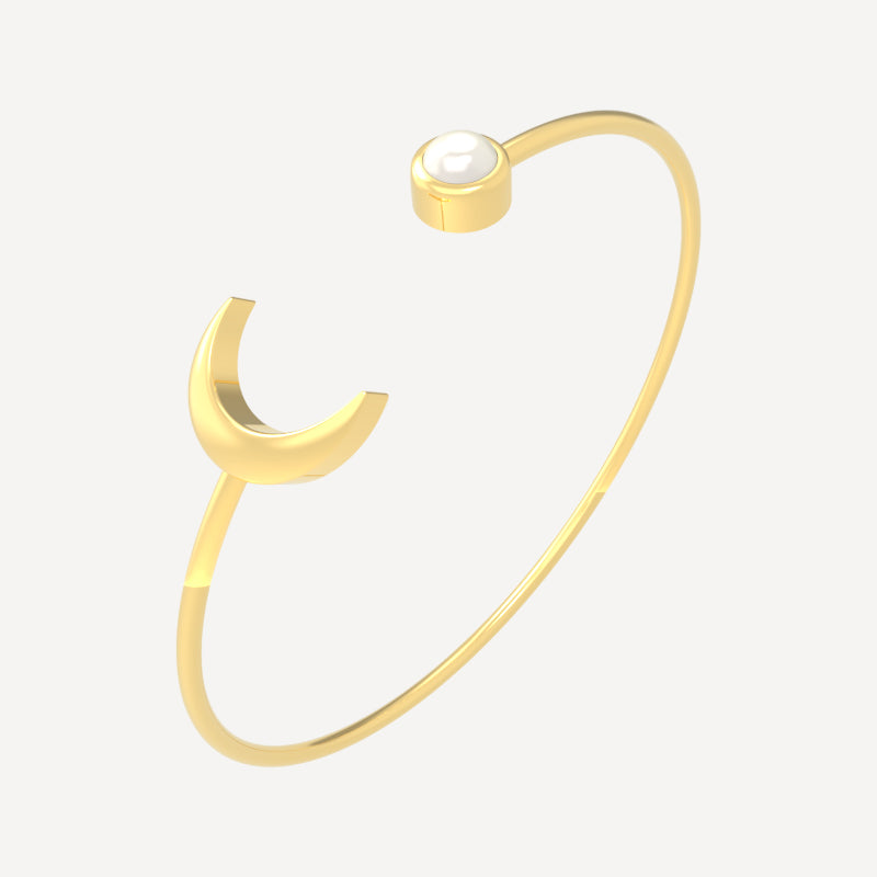 Gold Crescent & Pearl Open Cuff Bracelet