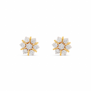 Rounded Diamond pattern 14K Yellow Gold Diamond Stud