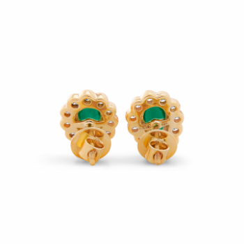 Emrald and Diamond Stud of 14K Yellow Gold