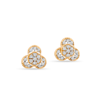 Rounded pattern 14K yellow Gold Diamond Stud