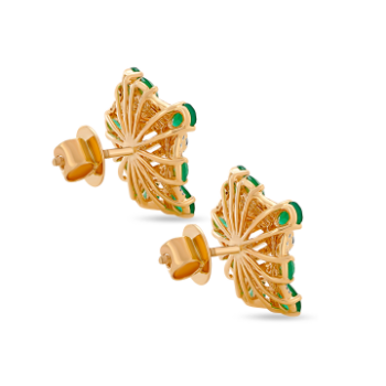 Green Emarald Diamond Earrings in 14K Yellow Gold