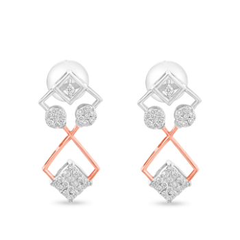 Squarish Diamond Earring in 14K Two tone gold