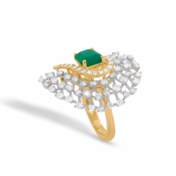 Green Sapphire Daimond Ring in 14K Yellow Gold