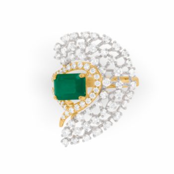 Green Sapphire Daimond Ring in 14K Yellow Gold