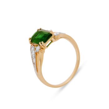 Green Sapphire Paved with Diamond Ring