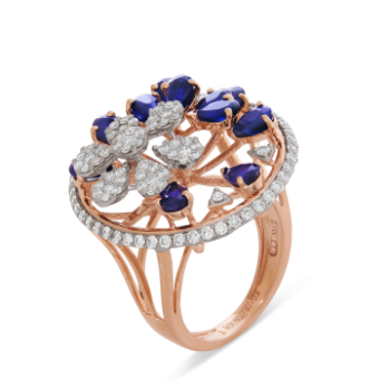 Sapphire and Diamond Cascade Ring