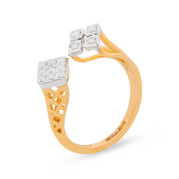 Duo Pattern 14K Diamond Yellow Gold Ring